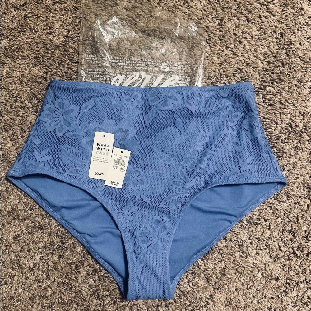 Aerie Blue Floral High-Waisted Bikini Bottom